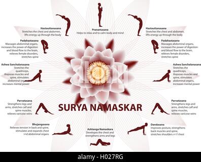 Yoga infographie, Surya namaskar sequence Illustration de Vecteur