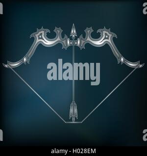 Arc et flèche d'argent, signe zodiacal Sagitaire Illustration de Vecteur