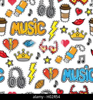 Modèle sans couture avec le correctif de mode badges, autocollants dans le style comique Illustration de Vecteur