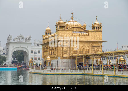 AMRITSAR, INDE - 01 mars 2015 : Pèlerins au Temple d'Or, le plus sacré des gurdwaras sikhs dans le monde. Banque D'Images