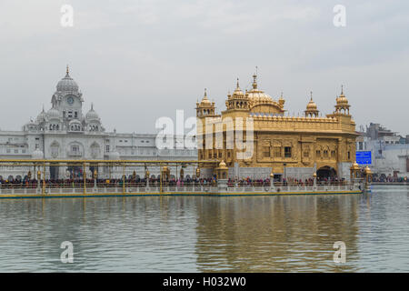 AMRITSAR, INDE - 01 mars 2015 : Pèlerins au Temple d'Or, le plus sacré des gurdwaras sikhs dans le monde. Banque D'Images