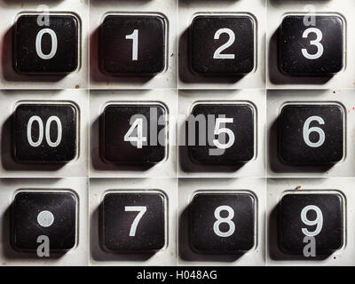 Ensemble de boutons d'une vieille calculatrice, uniquement des chiffres. Banque D'Images