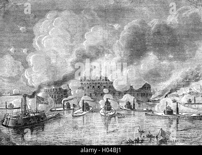 L'attaque du Fort Sumter, un fort de la mer prévus après la guerre de 1812. Les premiers coups de la guerre civile américaine, la première bataille de Fort Sumter a ouvert le 12 avril 1861, lorsque l'artillerie confédérée a tiré sur l'Union garnison à Charleston, Caroline du Sud, États-Unis d'Amérique. Banque D'Images