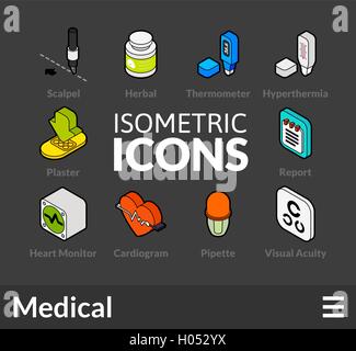 Grandes lignes isométriques icons set 18 Illustration de Vecteur