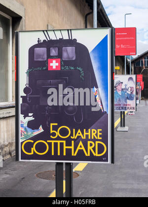 1932 publicité Art Déco des CFF, les chemins de fer fédéraux, la promotion de l'anniversaire de 50 ans le chemin de fer du Gothard. Banque D'Images