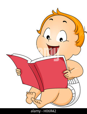 Illustration d'un Baby Boy Reading a Book Banque D'Images