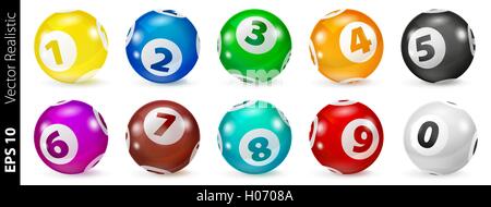 Jeu de boules de loterie Nombre de couleurs 0-9. Boules de Casino. Boules de Casino. Illustration de Vecteur
