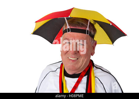 Senior Soccer fan isolé sur fond blanc Banque D'Images