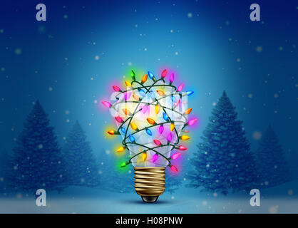 Vacances de Noël l'inspiration comme une forêt d'hiver fond avec une ampoule décorée avec des lumières brillantes comme un créatif Banque D'Images