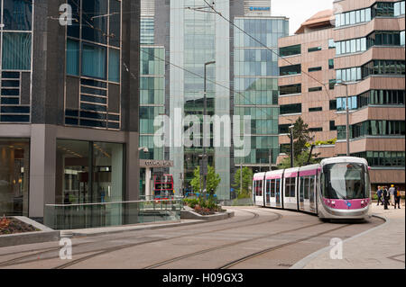 Système de tramway à Birmingham qui s'étend de Birmingham à Wolverhampton, Birmingham, Angleterre, Royaume-Uni, Europe Banque D'Images