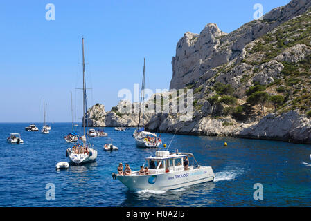 Excursion en bateau sur la mer Méditerranée, Parc National des Calanques, Marseille, Provence, Côte d'Azur, France Banque D'Images