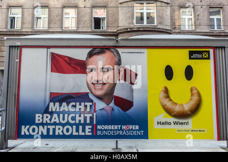 Affiche de campagne pour le président Norbert Hofer placés dans le centre de Vienne, Autriche Banque D'Images