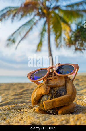 Coconut monkey sur la plage en Thaïlande Banque D'Images