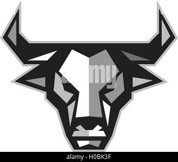 Style polygone faible illustration d'une tête de vache taureau face à l'avant fixé sur un fond blanc. Illustration de Vecteur