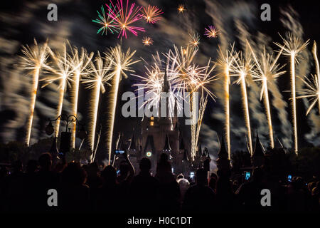 Image de la Royaume Magique château avec Fireworks dans l'arrière-plan Banque D'Images