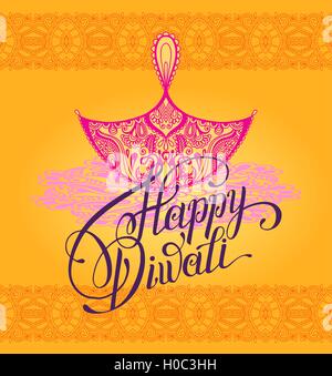 Happy Diwali carte de souhaits avec paisley et bougie décorative ha Illustration de Vecteur