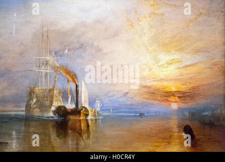 J. M. W. Turner, le Fighting Temeraire remorqué à son dernier poste d'amarrage pour briser la peinture à l'huile montrée à la National Gallery UK Banque D'Images