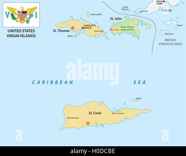 Carte des îles Vierges américaines avec drapeau Illustration de Vecteur