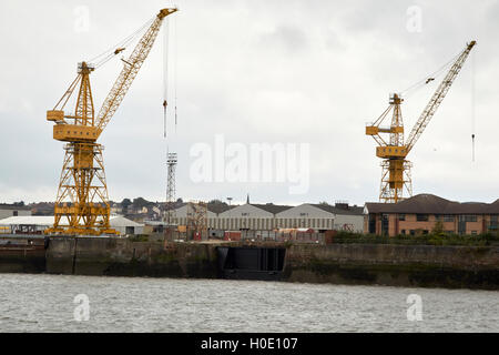 Les grues de chantier naval Cammell Laird birkenhead liverpooll Merseyside UK Banque D'Images