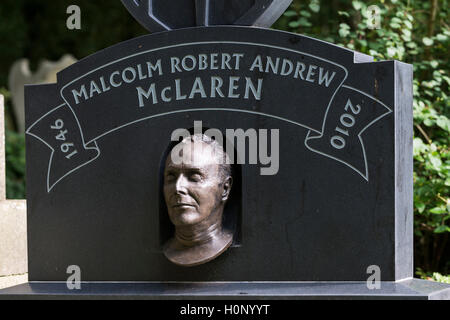 Tombe de l'artiste Malcolm McLaren, le Cimetière de Highgate, Londres, Angleterre, Royaume-Uni Banque D'Images