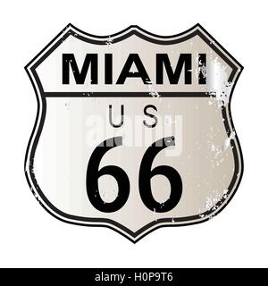 Route 66 Miami signe de la circulation sur un fond blanc et la légende nous itinéraire 66 Illustration de Vecteur