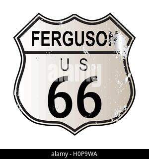 Ferguson signe de la circulation de la route 66 sur un fond blanc et la légende nous itinéraire 66 Illustration de Vecteur