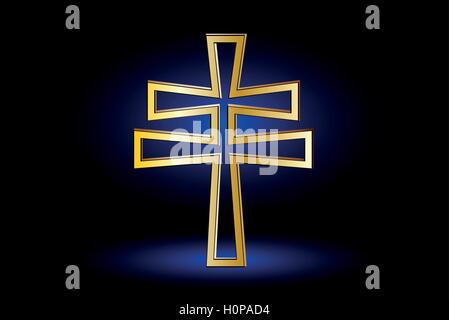 Croix sur un fond bleu, croix religieuse double , double croix chrétienne, Illustration de Vecteur