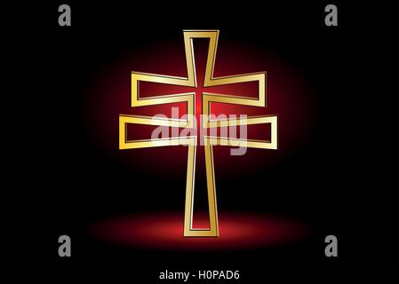 Croix sur un fond rouge ,religieux double cross , double croix chrétienne, Illustration de Vecteur