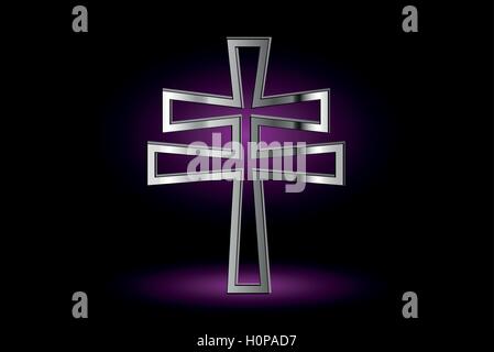 Croix sur fond violet ,religieux double cross , double croix chrétienne, Illustration de Vecteur