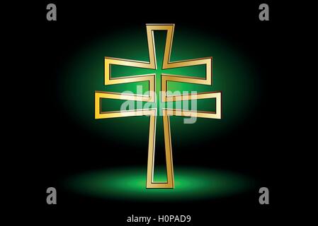 Croix sur un fond vert ,religieux double cross , double croix chrétienne, Illustration de Vecteur