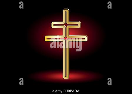 Croix sur un fond rouge ,religieux double cross , double croix chrétienne, Illustration de Vecteur