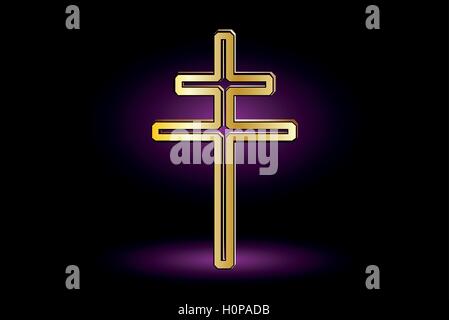 Croix sur fond violet ,religieux double cross , double croix chrétienne, Illustration de Vecteur