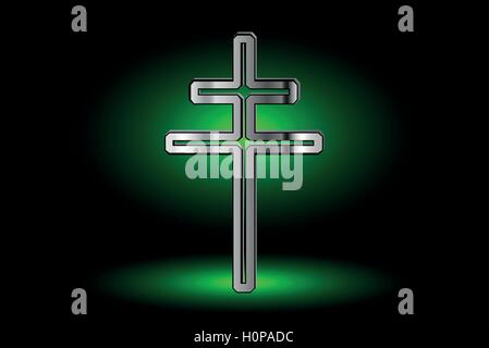 Croix sur un fond vert ,religieux double cross , double croix chrétienne, Illustration de Vecteur