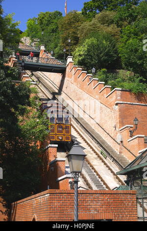 Le Siklo funiculaire à Budapest qui va du haut de la colline du château à l'Lanchid Banque D'Images