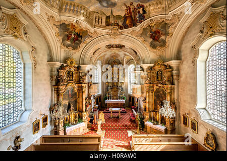 L'église paroissiale de Saint Margareth, intérieur baroque, Orange, Haute-Bavière, Bavière, Allemagne Banque D'Images