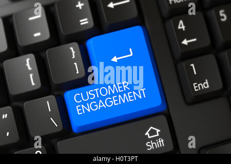 Engagement du client sur le bouton bleu du clavier. 3D. Banque D'Images