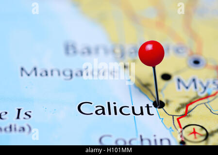 Calicut sur une carte de l'Inde Banque D'Images