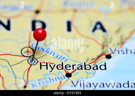 Hyderabad sur une carte de l'Inde Banque D'Images