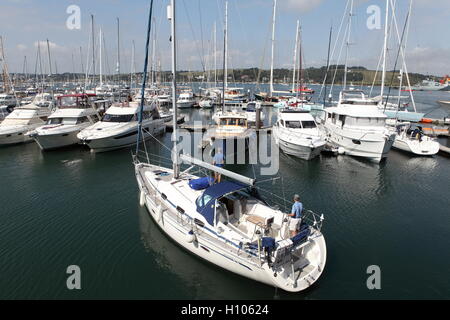 FALMOUTH, CORNWALL, UK - 27 août 2016 : Vues de Yacht Haven qui peuvent s'amarrer jusqu'à 100 bateaux dans le port de Falmouth. Banque D'Images