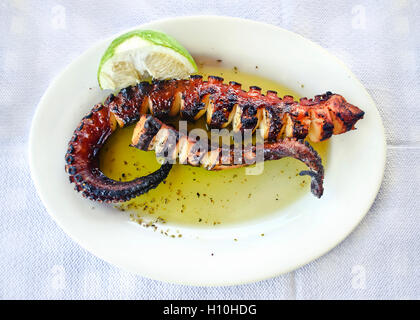 Fruits de mer - Octopus sur la plaque à une taverne grecque Banque D'Images