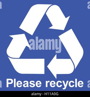 Symbole de recyclage bleu avec texte veuillez recycler, isolés panneau bleu, illustration vectorielle précise. Illustration de Vecteur