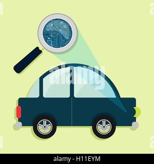 Loupe agrandissant circuit électronique de voiture. Concept. Illustration de Vecteur