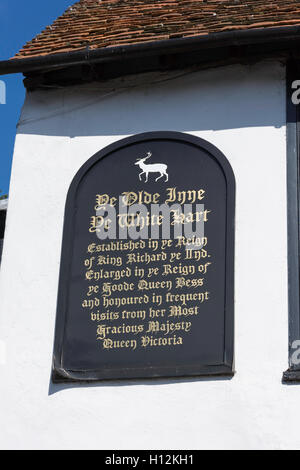 Ye Olde White Hart Inn signe, High Street, Godstone, Surrey, Angleterre, Royaume-Uni Banque D'Images