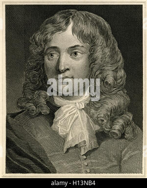 C Antique1850 gravure, Thomas Flatman. Flatman Thomas (1635-1688) fut un peintre en miniature. SOURCE : gravure originale. Banque D'Images