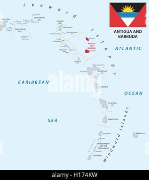 Petites Antilles carte contour avec Antigua-et-Barbuda Illustration de Vecteur