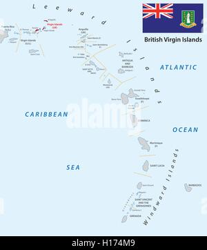 Petites Antilles carte à grandes lignes aux Iles vierges britanniques Illustration de Vecteur