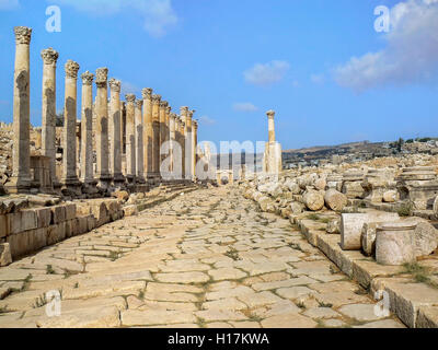 Voie romaine à Jerash, Jordanie Banque D'Images