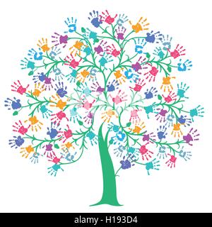 Arbre généalogique avec handprint colorés Illustration de Vecteur