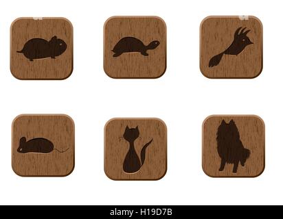 Icons set en bois avec des animaux de silhouettes. Illustration de Vecteur