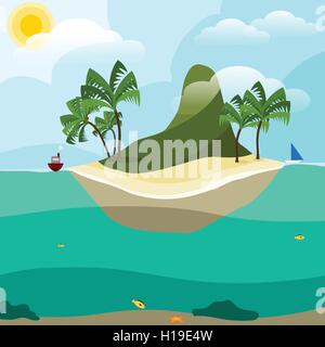 L'île de montagne dans l'océan, Vector background Illustration de Vecteur